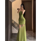 MQTIME  -  Summer Fashion New Women's Vacation Style Suspender Design Sense Spicy Girl Dress Slim Fit Hollow Fish Tail Long Skirt