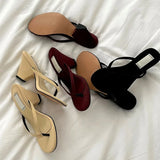 MQTIME  -  French Retro High-heeled Women's Shoes Toe Sandals Women's Summer Thick Heels Wear Cool Slippers