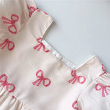 MQTIME  -  Bow Print Princess Dress Girls Puff Sleeved Dresses Summer New Casual Sweet Kids Clothes Bowknot Print Dress 2-8 Years Wear