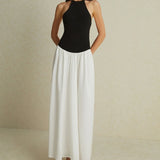 MQTIME  -  New Summer Solid Color Strap Splicing Chiffon Long Dress with Hundred Fold Sleeveless Dress for Women