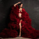 MQTIME  -  Luxury Customized Maternity Dresses for Photoshoot Tulle Robe Wedding Bridal Sleepwear Nightwear Front Split BabyShower Gown