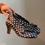 MQTIME  -  Vintage Lapel Design Polka Dot Women Pumps Fashion Bowknot Tassel Horsehair High heels Spring Autumn Female Chunky Modern Shoes