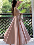 MQTIME  -  Vintage Women Pink Elegant Square Collar Birthday Evening Party Long Dress Summer Backless Vacation Pleated Dress 2024 New Trend