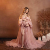 MQTIME  -  Sweet Photography Maternity Dresses with 3D Flowers Pink Pregnant Woman Photoshoot Dress Woman Tulle Maternity Gowns