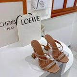 MQTIME  -  Square Sandals Women's Summer Roman Women's Shoes with Open-toed Rhinestone Slippers Women