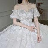 MQTIME  -  White Ball Gown Women Wedding Dresses Sequins Appliques Bridal Gowns Formal  Wedding Dress