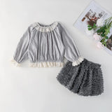 MQTIME  -  Children's Two-Piece Set Baby Toddler Girl Elastic Fluffy Tutu Skirts Kid Lace Spring Doll Collar Pullover Tops Shirt Blouse