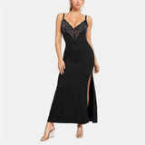MQTIME  -  Sexy Lace Splicing Split Dress Women Sleeveless See Through Bodycon Dresses 2024 New Party Club Robes with Built-in Shapewear