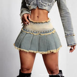 MQTIME  -   Women American Mid Rise Frayed Edge Mini Denim Skirt Summer Casual Vintage Short Jean Skirt Fashion Ladies Bottom Outfit