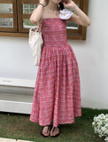 MQTIME  -  Vintage Plaid Dress Women Sexy A Line Midi Dresses Korean Split Slash Neck Slim Sundress Vestidos