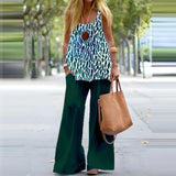MQTIME  -  Fashion Loose Vacation Outfits Lady Casual Sleeveless Halter Tank Tops&Wide Leg Pants Set Elegant Sleeveless Commute Women's Set