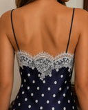 MQTIME  -  Sexy Lace Patchwork Polka Dot Dress Women Deep V-neck Sleeveless High Waist Slim Midi Sling Dresses Summer Lady Party Robes
