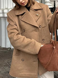 MQTIME  -  Elegant Medium Coats Women Turn-down Collar Full Sleeve Double Breasted Pocket Parka 2025 Autumn Chic Female Casual Outerwear