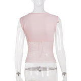 MQTIME  -  Japanese Sexy Lace Patchwork V Neck Bow Camisole Womens Sweet Pure Desire Style Slim Fit Minimalist Young Girl Blouse