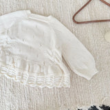  MQTIME  -  New Autumn Toddlers Girls Knitted Pullovers Sweaters Crochet Flowers Ruffles Korean Style Baby Kids Sweater