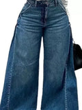 MQTIME  -  Vintage Blue Baggy Flared Jeans Women Y2k 2000s Wide Leg Denim Trousers Grunge Punk Oversized Casual Jeans Streetwear