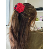 Mqtime Exaggerate Solid Color Cloth Big Rose Flower Hair Clip Personality Exquisite Romantic Hair Claws for Women Headwear