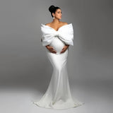 MQTIME  -  White Maternity Dresses for Photography Big Bow Mermaid  Maternity Robe Photo Shoot Illusion Elegant Customized Babyshower Gowns