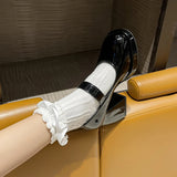 MQTIME  -   Patent Leather Platform Pumps Women Elegant Square Heels Mary Jane Shoes Woman Ankle Buckle High Heeled Shoes Female