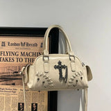  MQTIME  -  Vintage Fashion Cool Punk PU Leather Cross Large-capacity Storage Bag Unisex Bag Crossbody Bags Handbag Womens Bag Purses