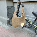 MQTIME  -  Women Knitted Shoulder Bag Fashion Tote Handbag Lightweight Handwoven Hobo Bag with Flower Decor Crochet Tote Bag Straw Hobo Bag
