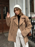 MQTIME  -  Elegant Medium Coats Women Turn-down Collar Full Sleeve Double Breasted Pocket Parka 2025 Autumn Chic Female Casual Outerwear