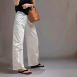 MQTIME  -  Women Cotton Linen Pants Chic Streetwear Ladies Loose Straight Trousers Solid Color Spring Summer Thin Female Wide Leg Pants
