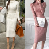 MQTIME  -  Fall/Winter 2025 Women's Sexy High Neck Long Sleeve Midi Fit Hip Knitted Dress