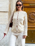 MQTIME  -  Lace Elegant Embroidery Shirts Women Autumn New Hollow Out Slim Long Sleeve T-Shirts Fashion Off Shoulder Cardigan Top