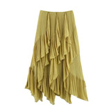 MQTIME  -  European And American Style 2025 Summer New Women's Clothing Simple Layered Decoration Mid Waist MIDI Skirt