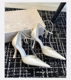 MQTIME  -  Spring/Summer New Sexy and Versatile Hollow Pointed Shallow Mouth Fine Heel Chain Diamond High Heel Sandals for Women