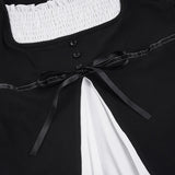  MQTIME  -  French Sweet Patchwork Contrast Color Fake Two Piece Slim Square Collar Long Sleeve Slim T-Shirts