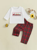 MQTIME  -  Children s Autumn 2-Piece Outfit with Long Sleeve Truck Embroidered Top and Plaid Pants Set O Neck Design for Boys