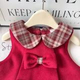 MQTIME  -  Girls Christmas Dress Winter Peter Pan Collar Thicken Warm Kids Girls Princess Dress Bow Appliques Toddler Girl Red Dress
