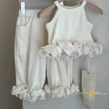 MQTIME  -  Summer 3-8Y Children Girls Outfits 3D Flower Bud Summer Set for Naughty Kids Babys Girls Tank Tops Pants Two-Piece Suits