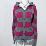 MQTIME  -  Casual Punk Y2K Woman's Clothing Long Sleeve Sweater emo Daily Fashion Knitwear Vintage Hooded hood Soft Chic Stripes Cardigan