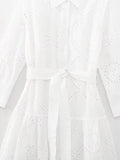 MQTIME  -  New White Midi Dress Long Sleeve Embroidery Blouse Dress Regular Fit Fashion Women's Dress Mujer Chic Vestidos