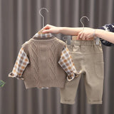 MQTIME  -  New Spring Kids Clothes Set Children Cute Thin Style Vest+Blouse + Pants Girls Color Block Grid Outwear 3PCS