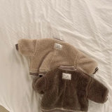 MQTIME  -  Toddler Boy Lamb Woolen Jacket Thick Letter Embroidery Kids Girl Warm Coat Single Button Closure Baby Boy Winter Baseball Jacket