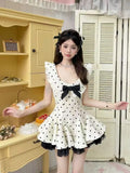 MQTIME  -  Summer Y2K Sweet New Women's Dress Bow Lace Button Flower Fairy Slimming Fashion Dot Pattern Lolita Princess Cake Dress