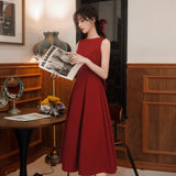 MQTIME  -  Toast Clothing Women Ball Gown Burgundy Wedding Dresses Sleeveless Prom Dress Robe De Soiree