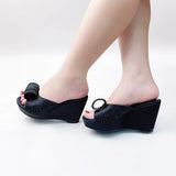 MQTIME  -  European and American Style Summer New Rhinestone Thick-bottomed High-heeled Wedge-heeled Cool Slippers