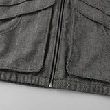 MQTIME  -  Women's Autumn Grey Zipper Outwear Jackets Solid Loose Patchwork High Waist Cropped Top Coat Streetwear Chic Casual Lady Tops