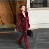  MQTIME  -  Elegant Velvet Women's Blazer Trouser Suit Lapel Single-Breasted Slim Lady Set 2026 Winter Spring Chic 2 Pieces Set Women New