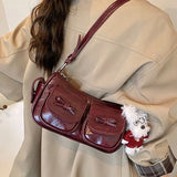 MQTIME  -  Vintage Fashion PU Bow Multi-pocket Large Capacity Storage Bags Shoulder Bag Underarm Bags Crossbody Bag Woman Bags