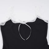  MQTIME  -  Lace Square Neck Lace-up Splicing Suspender Pleated Skirt
