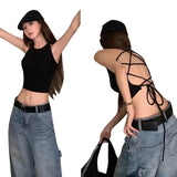 MQTYIME  -  Women's Sleeveless Strap Vest, Nightclub Suspender Vest, Backless, Short, Spaghetti Top, European and American, Summer, New 2024