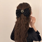 Mqtime Vintage Velvet Bow Large Hair Clip Headwear 2024 Autumn Winter Temperament Zircon Korean Elegant Hairpin Female Hair Accessories