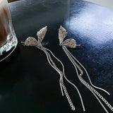 Mqtime Fashion Punk Butterfly Wings Long Tassel Earrings Trendy Design Texture Personality Exaggerate Women Stud Earrings Jewelry