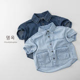 MQTIME  -  Summer New Children Short Sleeve Denim Shirts Boys Girls Lapel Shirts Solid Baby Casual Tops Fashion Kids Clothes